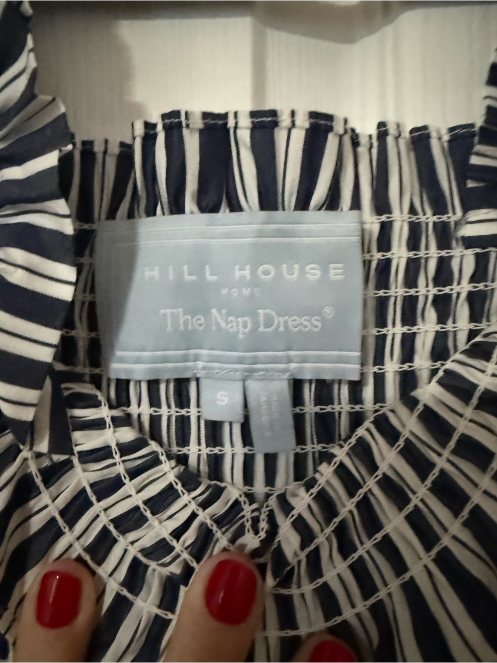 Hill House Navy and White Striped Smocked Midi Dress - Picture 3 of 3